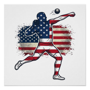 Patriotic Shot Put Athlete Vintage Engraving Desig Poster