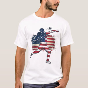Patriotic Shot Put Athlete Vintage Engraving Desig T-Shirt