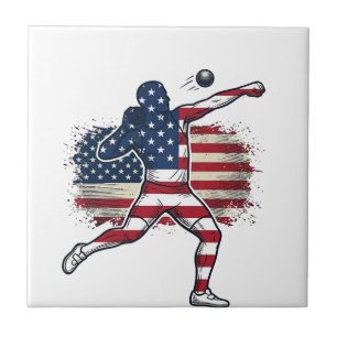 Patriotic Shot Put Athlete Vintage Engraving Desig Tile