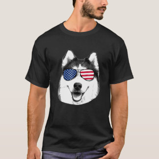Patriotic Siberian Husky Dog Merica 4th of july T-Shirt
