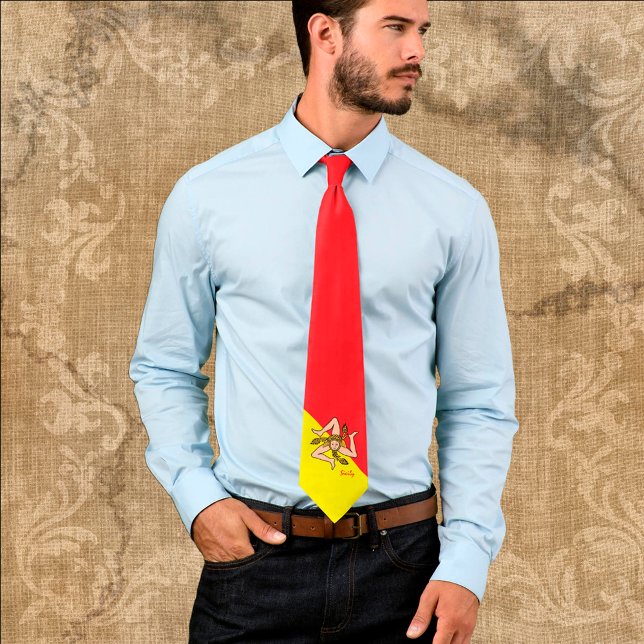 Patriotic Sicily Tie, Triskelion, Sicilian flag Tie (Creator Uploaded)