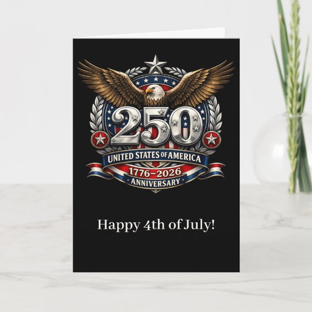 Patriotic Silver Semiquincentennial Emblem Holiday Card (Front)