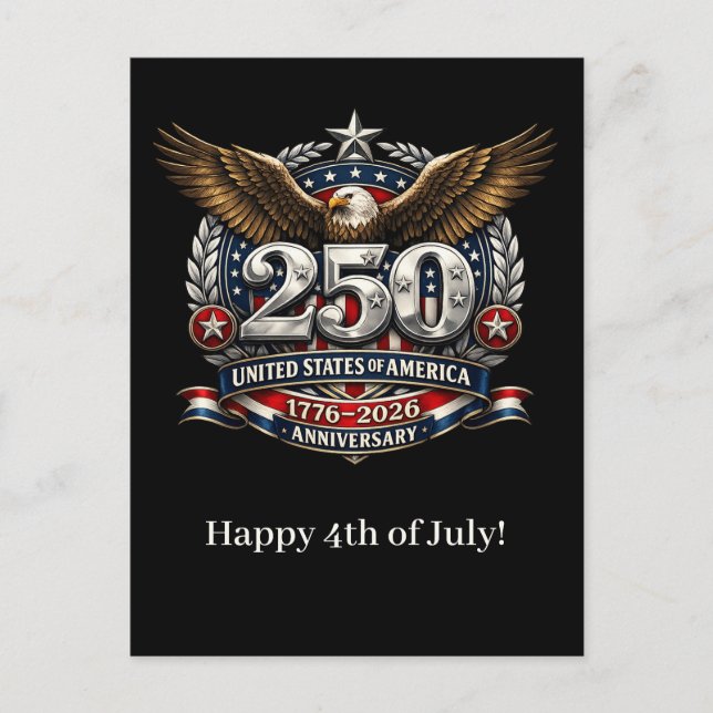 Patriotic Silver Semiquincentennial Emblem Holiday Postcard (Front)