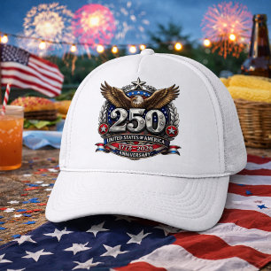 Patriotic Silver Semiquincentennial Emblem Trucker Hat