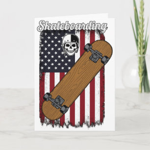 Patriotic Skateboarding USA Flag & Skull Sports  Card