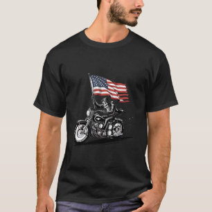 Patriotic Skeleton Biker USA Flag 4th of July Moto T-Shirt