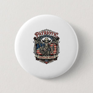 Patriotic Skeleton Cowboy Dark Patriot Skeleton &  6 Cm Round Badge