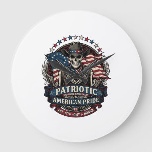 Patriotic Skeleton Cowboy Dark Patriot Skeleton &  Large Clock