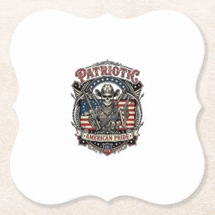 Patriotic Skeleton Cowboy Dark Patriot Skeleton &  Paper Coaster