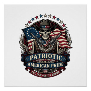 Patriotic Skeleton Cowboy Dark Patriot Skeleton & Poster