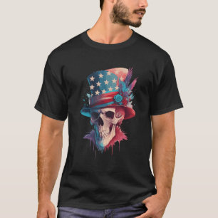 Patriotic Skull 4Th Of July Uncle Sam Skull Americ T-Shirt
