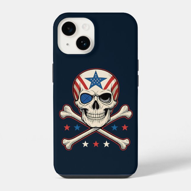Patriotic Skull and Crossbones American Flag iPhone Case (Back)