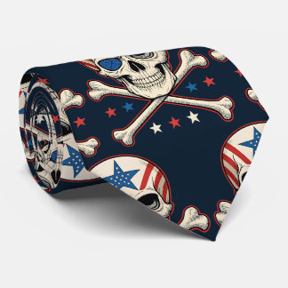 Patriotic Skull and Crossbones American Flag Tie