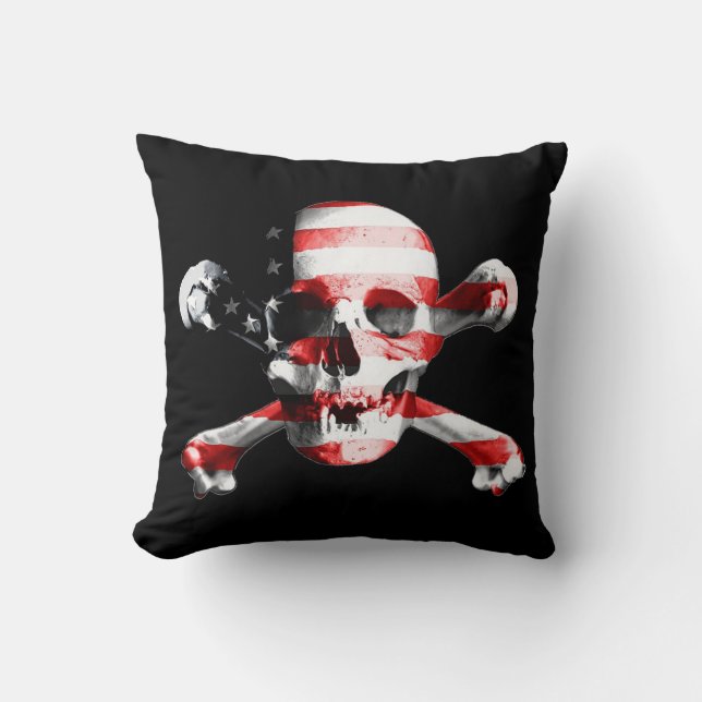 Patriotic Skull and Crossbones Cushion (Front)