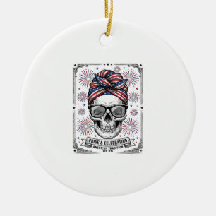 Patriotic Skull Fireworks Vintage Engraving Shirt_ Ceramic Tree Decoration