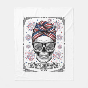 Patriotic Skull Fireworks Vintage Engraving Shirt_ Fleece Blanket