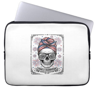 Patriotic Skull Fireworks Vintage Engraving Shirt_ Laptop Sleeve