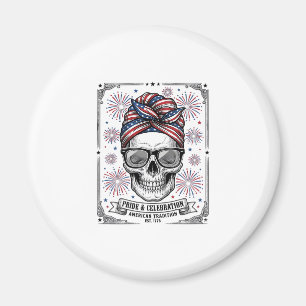 Patriotic Skull Fireworks Vintage Engraving Shirt_ Magnet