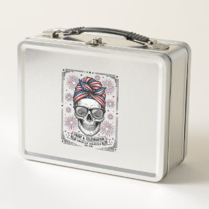 Patriotic Skull Fireworks Vintage Engraving Shirt_ Metal Lunch Box