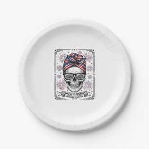 Patriotic Skull Fireworks Vintage Engraving Shirt_ Paper Plate