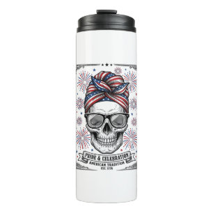 Patriotic Skull Fireworks Vintage Engraving Shirt_ Thermal Tumbler