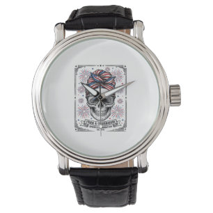 Patriotic Skull Fireworks Vintage Engraving Shirt_ Watch