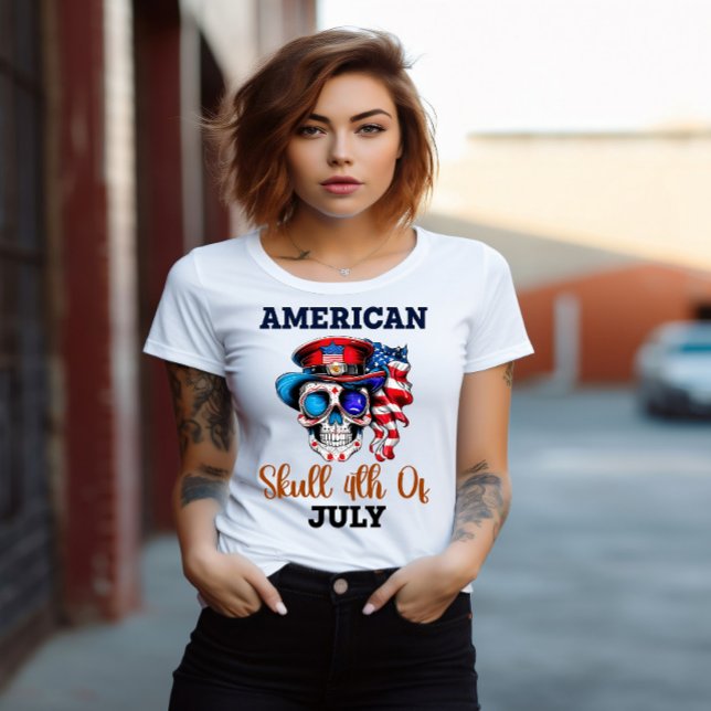 Patriotic Skull in Stylish Hat & Glasses T-Shirt (Creator Uploaded)