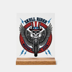 Patriotic Skull Motorcycle Eagle Vintage Acrylic Sign