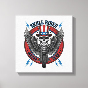Patriotic Skull Motorcycle Eagle Vintage Canvas Print