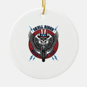 Patriotic Skull Motorcycle Eagle Vintage Ceramic Tree Decoration