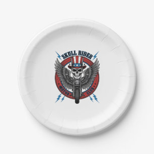 Patriotic Skull Motorcycle Eagle Vintage Paper Plate