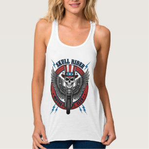 Patriotic Skull Motorcycle Eagle Vintage Singlet