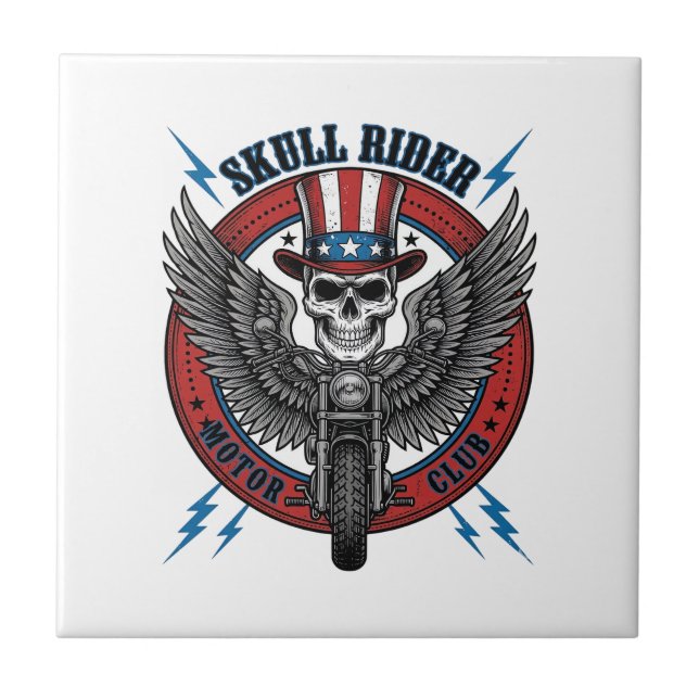 Patriotic Skull Motorcycle Eagle Vintage Tile (Front)