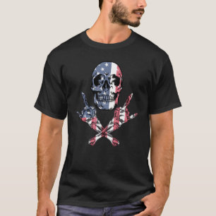 Patriotic Skull Rock Hands American Flag 4th Of Ju T-Shirt