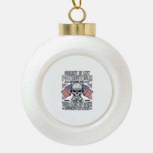 Patriotic Skull Vintage Engraving Quote Vector Des Ceramic Ball Christmas Ornament