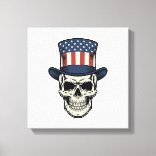 Patriotic Skull Vintage Engraving Shirt Design_1 Canvas Print