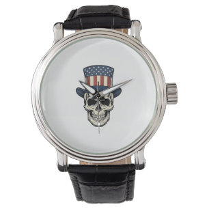 Patriotic Skull Vintage Engraving Shirt Design_1 Watch