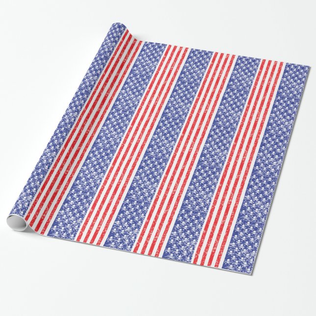 Patriotic Skulls Wrapping Paper (Unrolled)