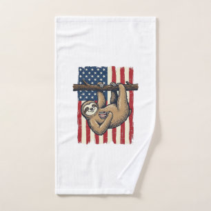 Patriotic Sloth Vintage Engraving Shirt Design_1 Hand Towel