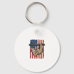 Patriotic Sloth Vintage Engraving Shirt Design_1 Key Ring