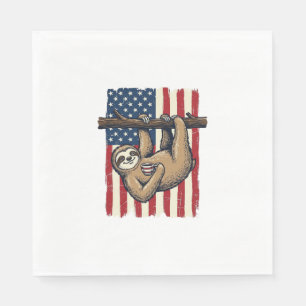 Patriotic Sloth Vintage Engraving Shirt Design_1 Napkin