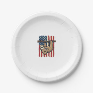 Patriotic Sloth Vintage Engraving Shirt Design_1 Paper Plate