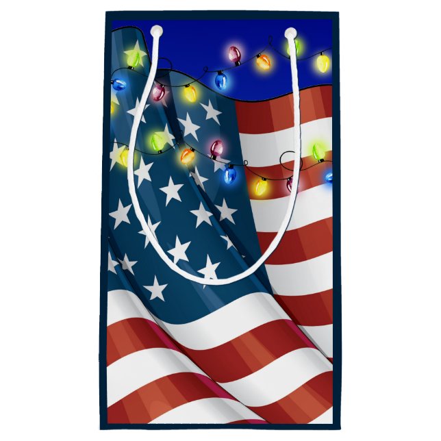 Patriotic Small Christmas Paper Gift Tote Bag (Front)