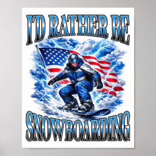 Patriotic snowboarding american flag winter sport poster