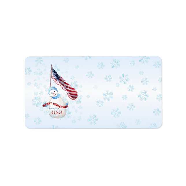 Patriotic Snowman Christmas Address Label (Front)
