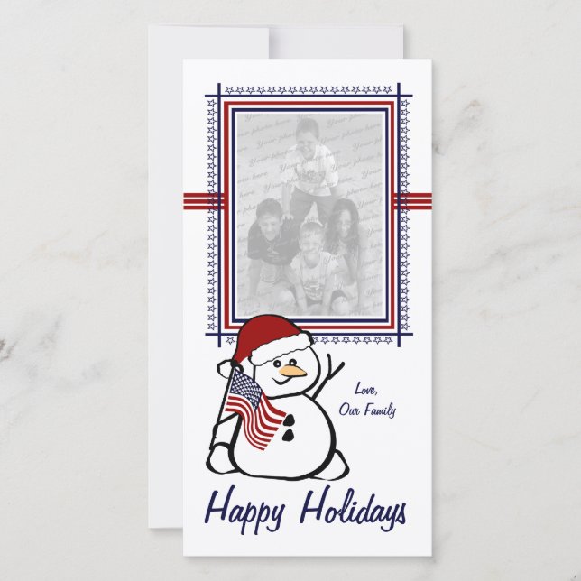 Patriotic Snowman Holiday Card (Front)