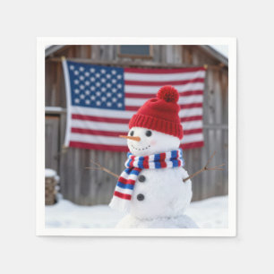 Patriotic Snowman With American Flag Napkin