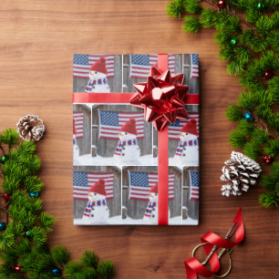 Patriotic Snowman With American Flag Wrapping Paper