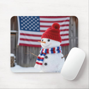 Patriotic Snowman With an American Flag Mouse Pad