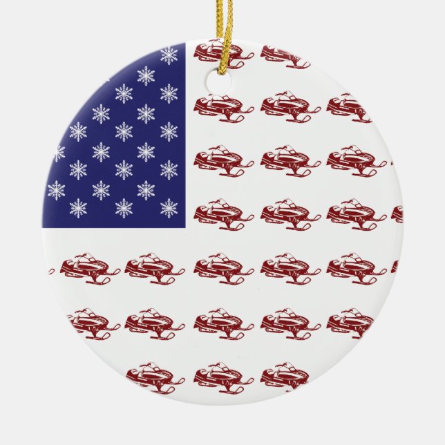 Patriotic Snowmobiling Ceramic Tree Decoration (Front)